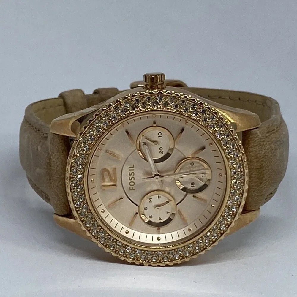Fossil ES2955 Women Sand Leather Rose Analog Dial Quartz Wrist Watch QB578